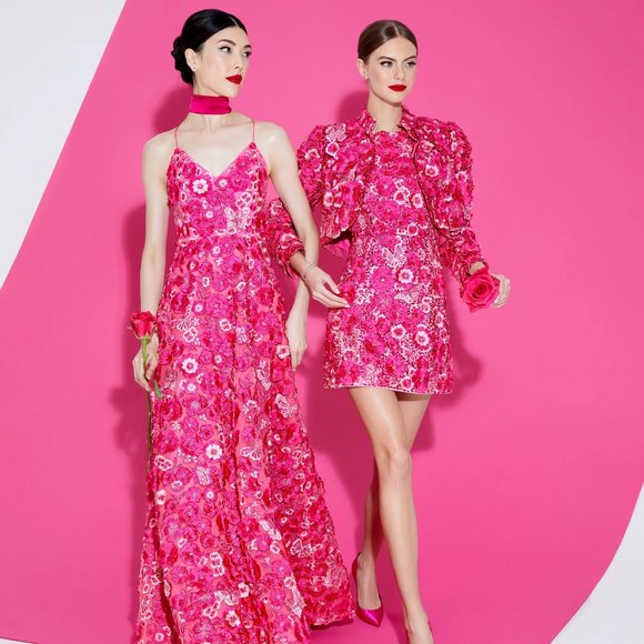 Alice + Olivia Jackets & Blazers - Alice + Olivia Fuchsia Pink Lorna Cropped Floral Applique Jacket Coat